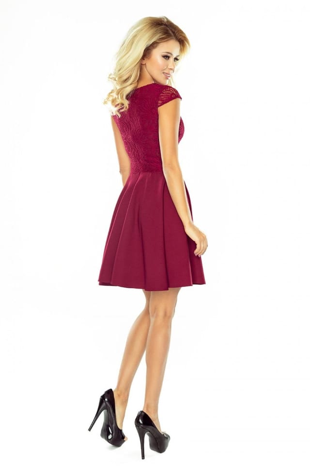 Love Lace Love Lace Women's Flared Lace Evening Dress for Formal Wear in Burgundy - 3