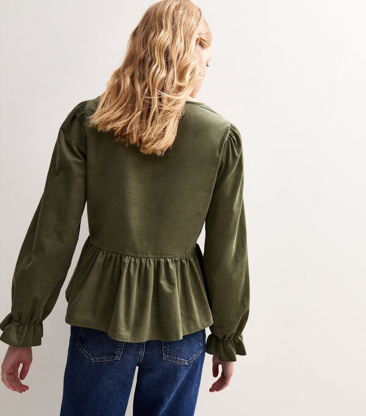 New Look Women's Khaki Green Corduroy Tie Front Peplum Shirt New Look - 4