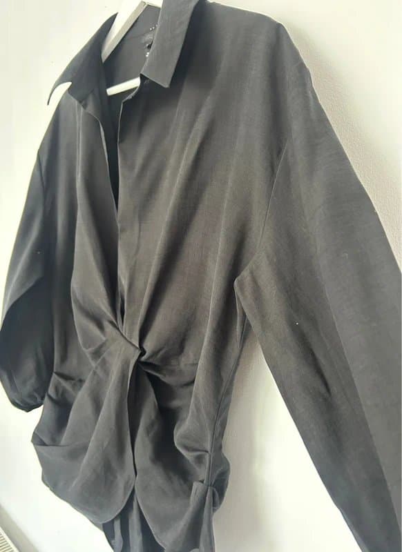 River Island Chic & Elegant River Island Black Drape Front Blouse with Tie Detail – Size UK 12