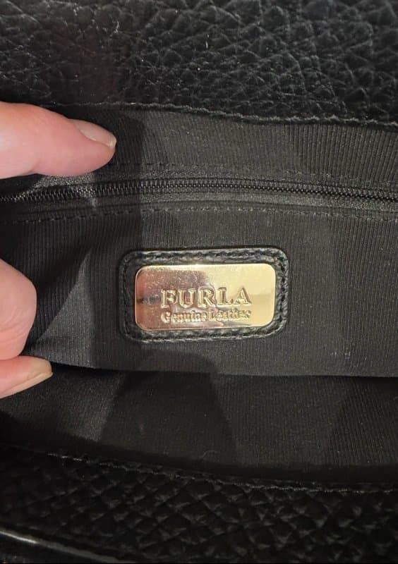 Furla Furla Joann Large Black Pebbled Calfskin Leather Tote Bag Gold Hardware