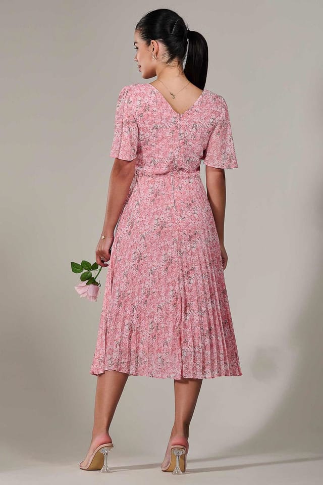 Jolie Moi Jolie Moi Women's Petite Chiffon Pleated Midaxi Dress in Pink - 2