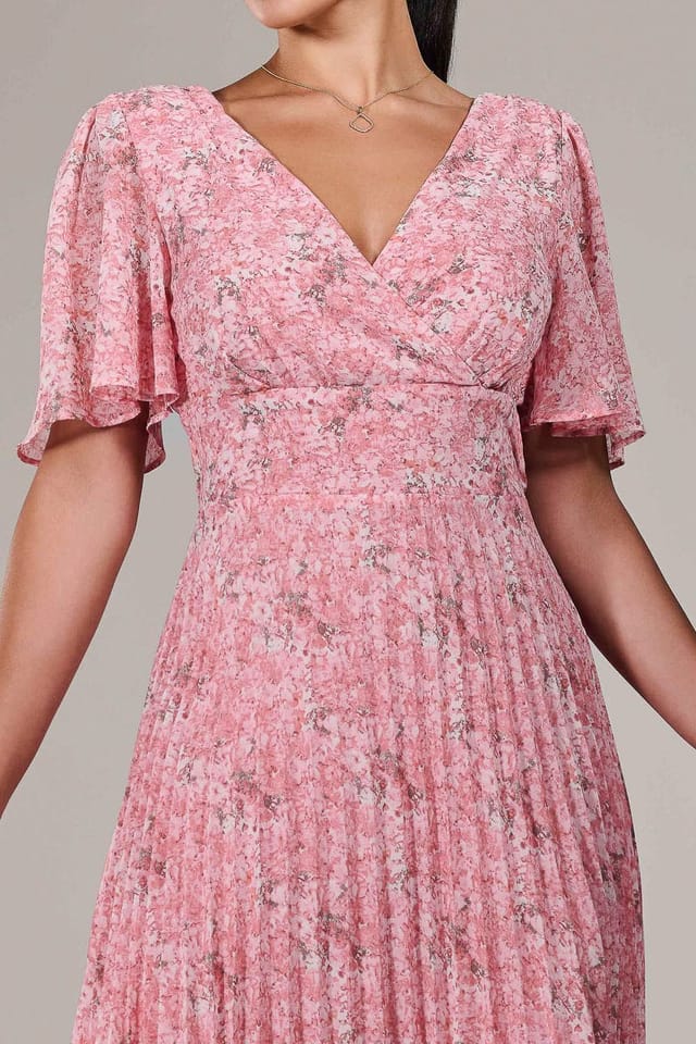 Jolie Moi Jolie Moi Women's Petite Chiffon Pleated Midaxi Dress in Pink - 3