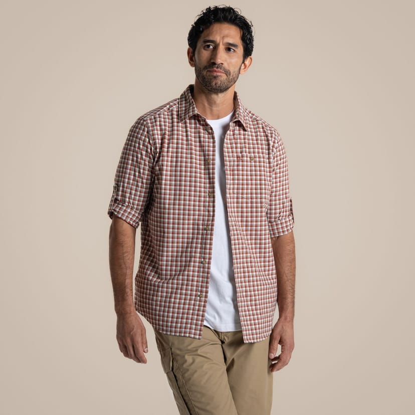 Craghoppers Craghoppers Men's Nosilife Nuoro Insect-Repellent Check Long Sleeved Shirt in Red - 1