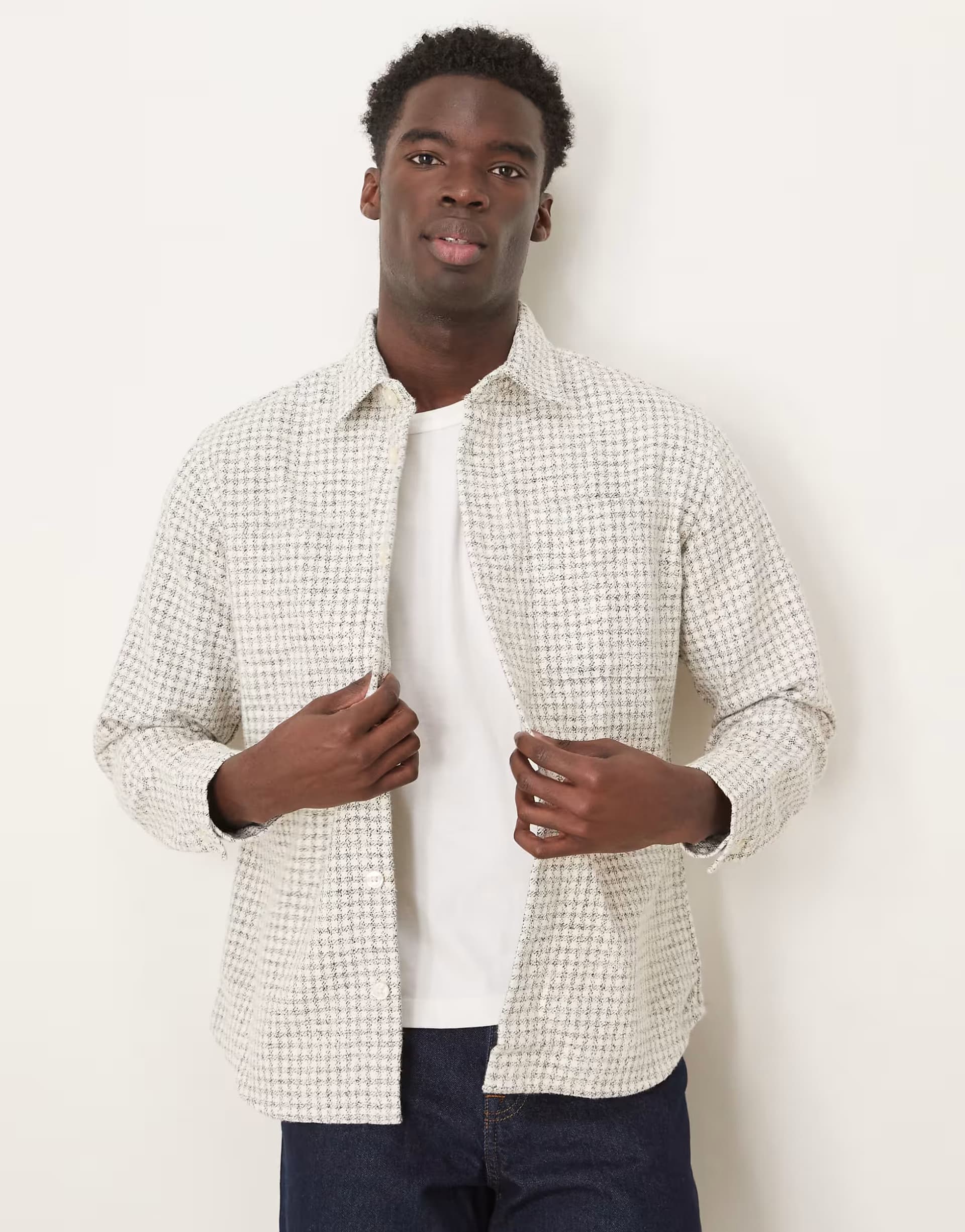 ASOS Selected oversized overshirt in cream check