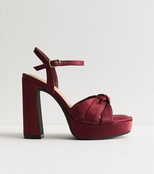 New Look Women's Burgundy Velvet Twist Strap Platform Sandals Vegan New Look - 2