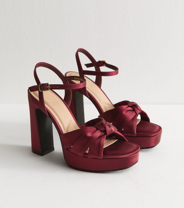 New Look Women's Burgundy Velvet Twist Strap Platform Sandals Vegan New Look - 3