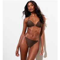 New Look Women's Brown Moulded Bead-Trim Triangle Bikini New Look - 1