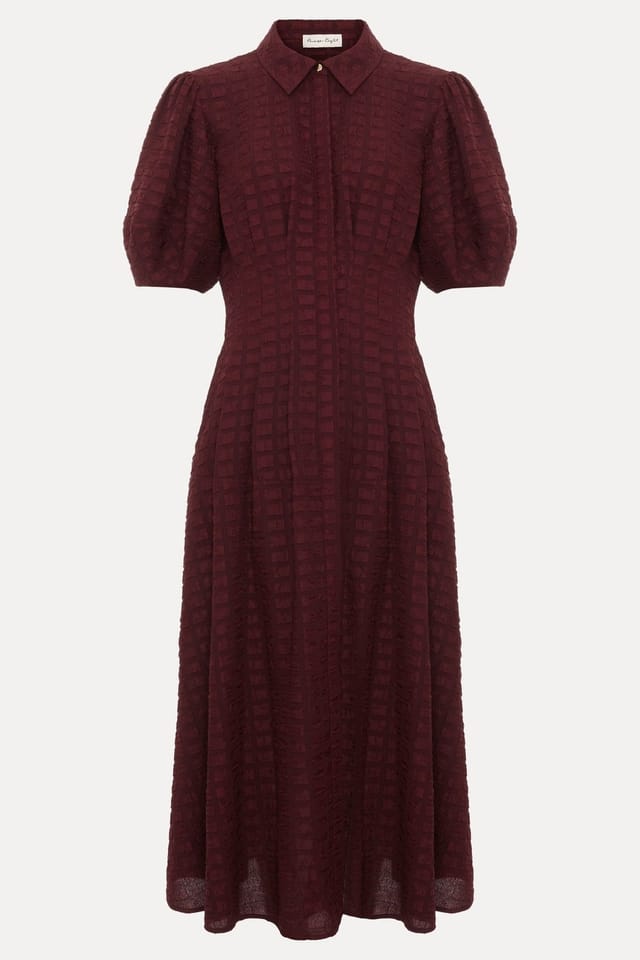 Phase Eight Phase Eight Women's Yasmine Textured Collared Midi Dress in Wine - 2