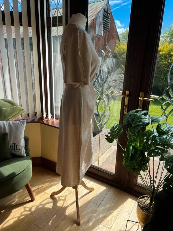 ASOS Beige Linen Blend Ruched Midi Dress UK 12