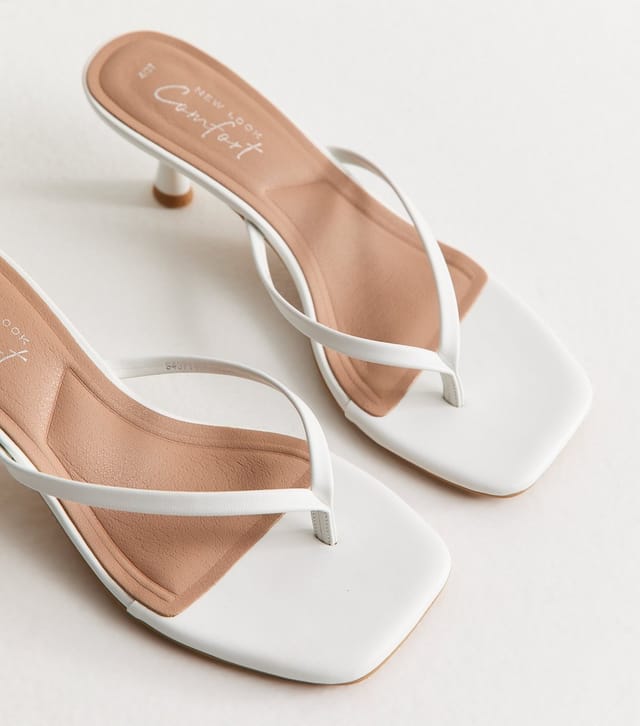New Look Women's White Faux Leather Toe Post Mule Sandals Vegan New Look - 3