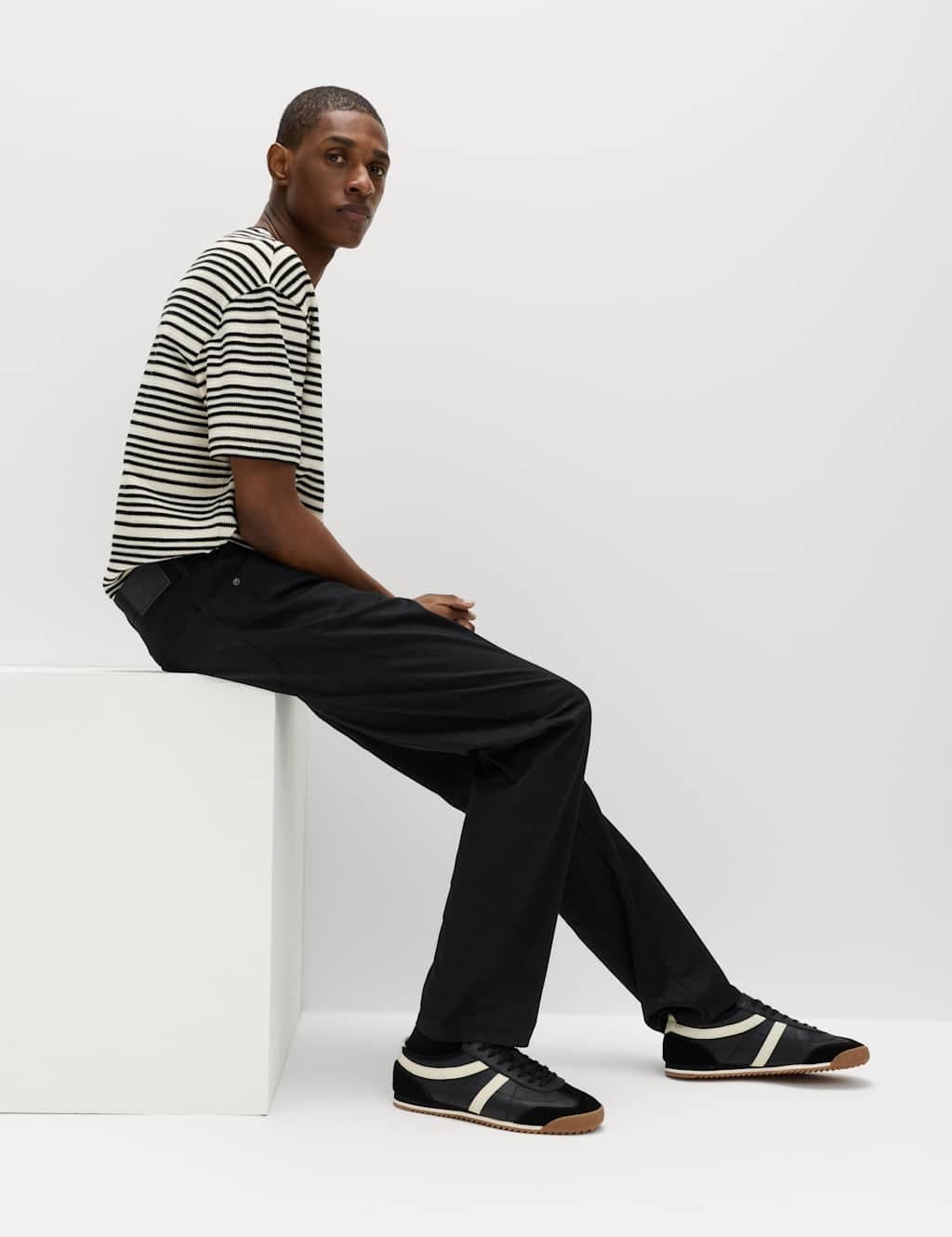 Marks & Spencer M&S Straight Fit Textured 5 Pocket Trousers Black