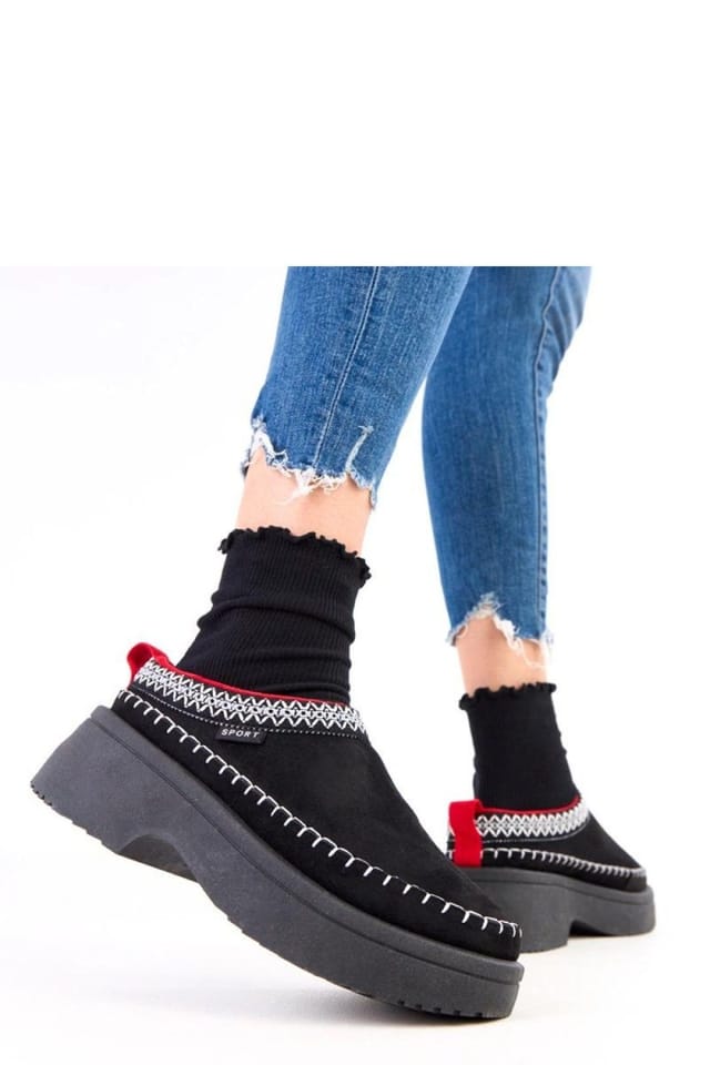 Love Lace Love Lace Women's Embroidered Suede Slip On Slippers Insole Platform Sole in Black - 2