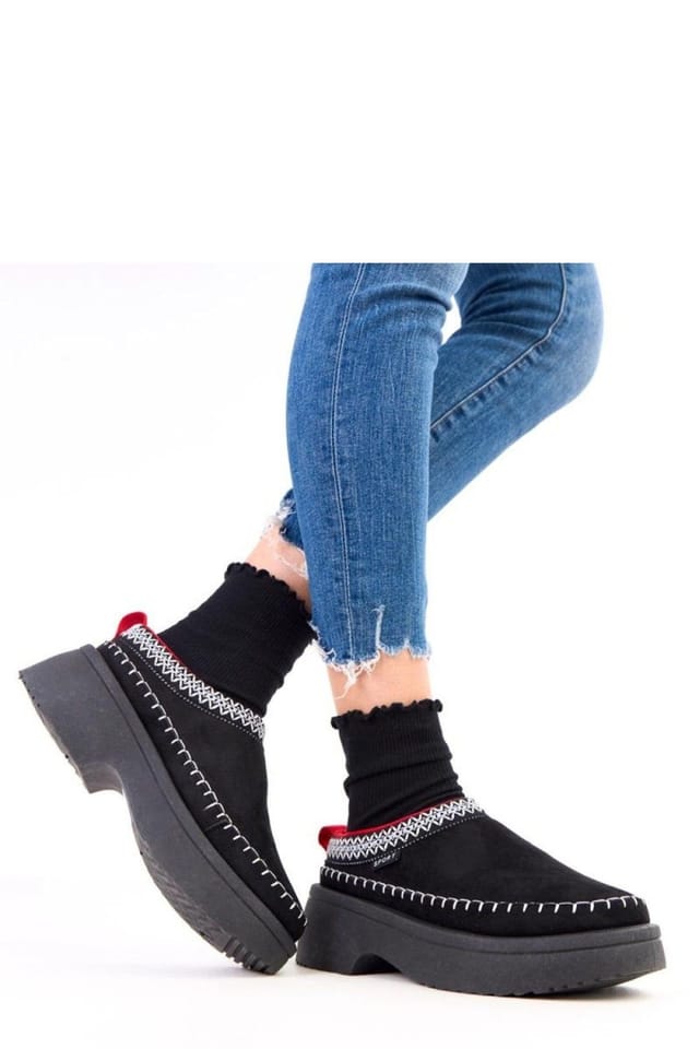 Love Lace Love Lace Women's Embroidered Suede Slip On Slippers Insole Platform Sole in Black - 3