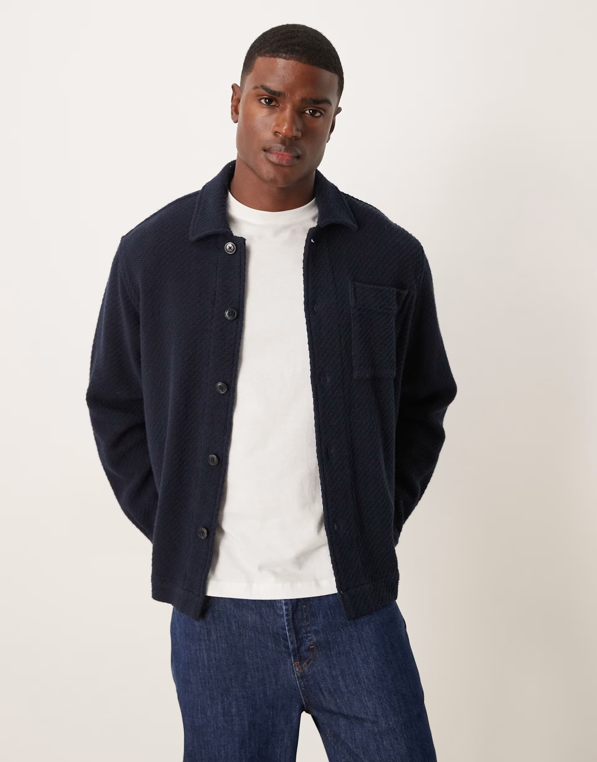 ASOS Selected textured overshirt in navy
