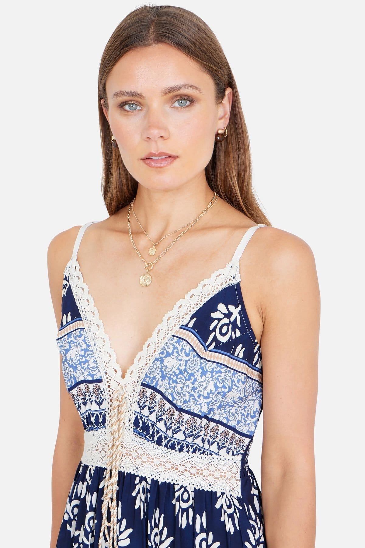 Yumi Yumi Women's Navy Viscose Paisley Print Midi Sun Dress - 4