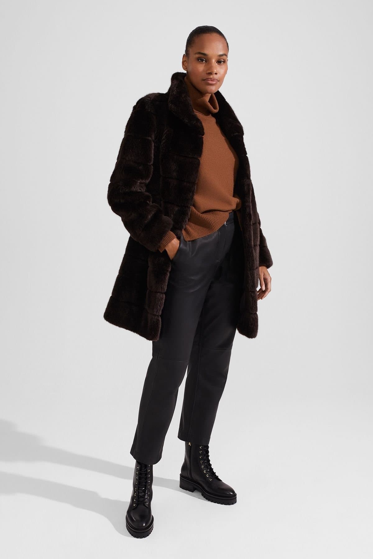 Hobbs London Hobbs London Women's Ros Faux Fur Coat in Dark Brown