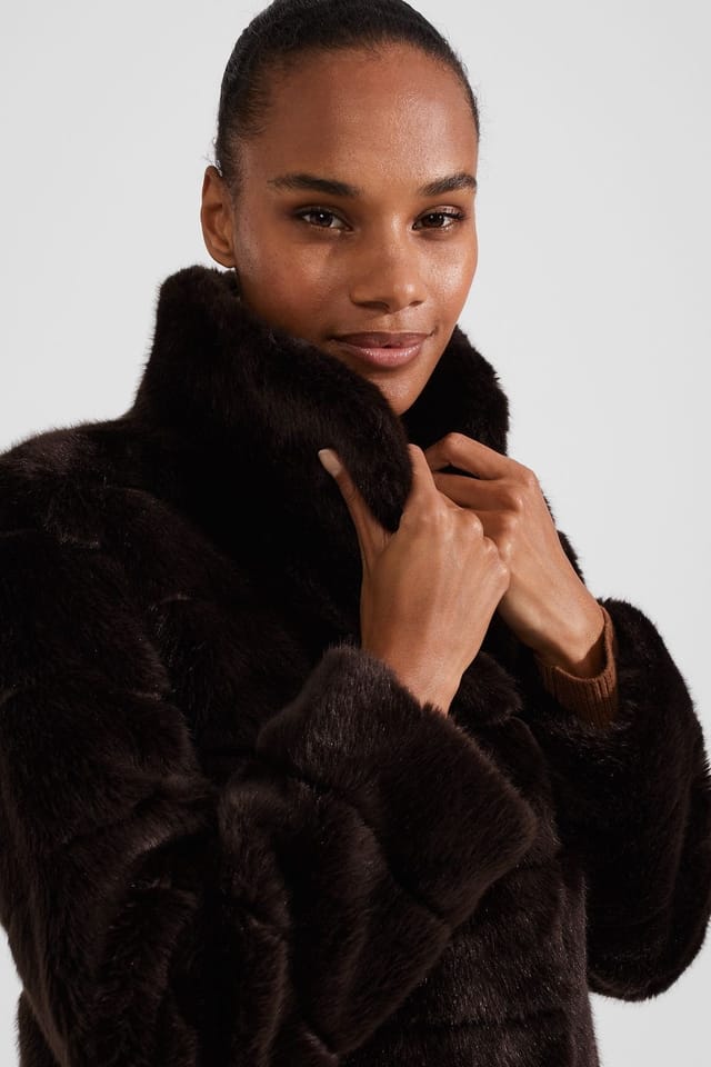 Hobbs London Hobbs London Women's Ros Faux Fur Coat in Dark Brown - 3