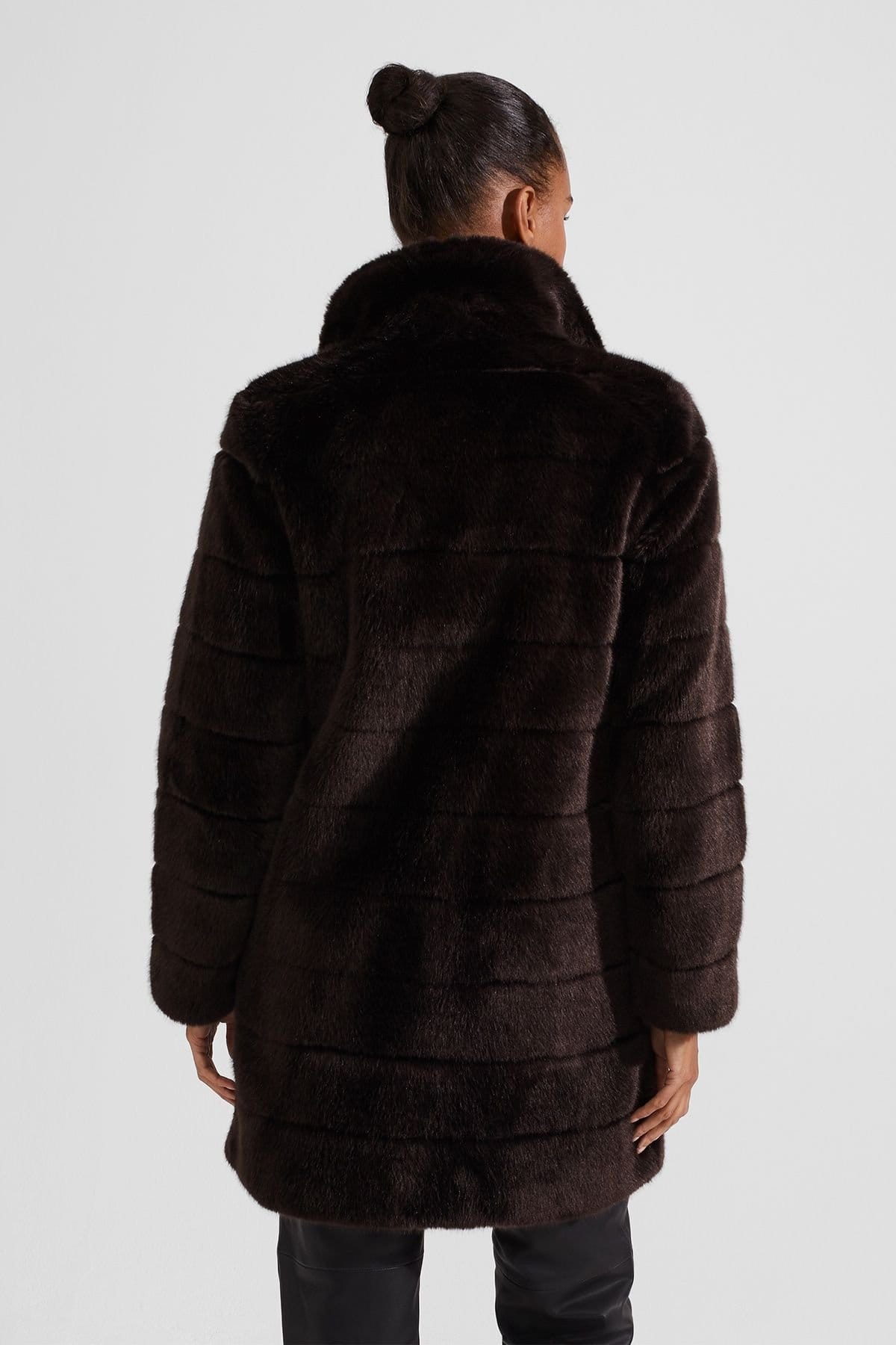 Hobbs London Hobbs London Women's Ros Faux Fur Coat in Dark Brown - 4