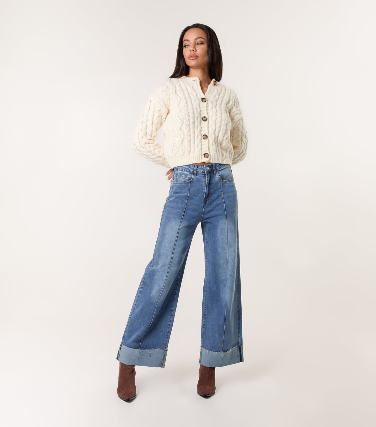 Blue Vanilla Women's Blue Raised Seam Wide Leg Jeans Blue Vanilla New Look