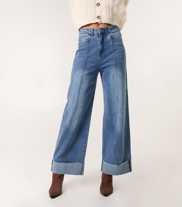 Blue Vanilla Women's Blue Raised Seam Wide Leg Jeans Blue Vanilla New Look - 2