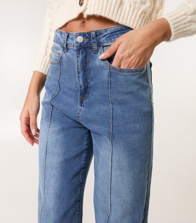 Blue Vanilla Women's Blue Raised Seam Wide Leg Jeans Blue Vanilla New Look - 3