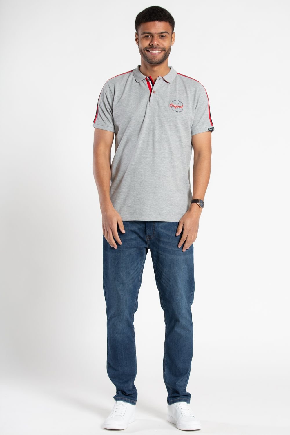 Tokyo Laundry Tokyo Laundry Men's Cotton Contrast Collar Short-Sleeve Polo Shirt in Grey - 3