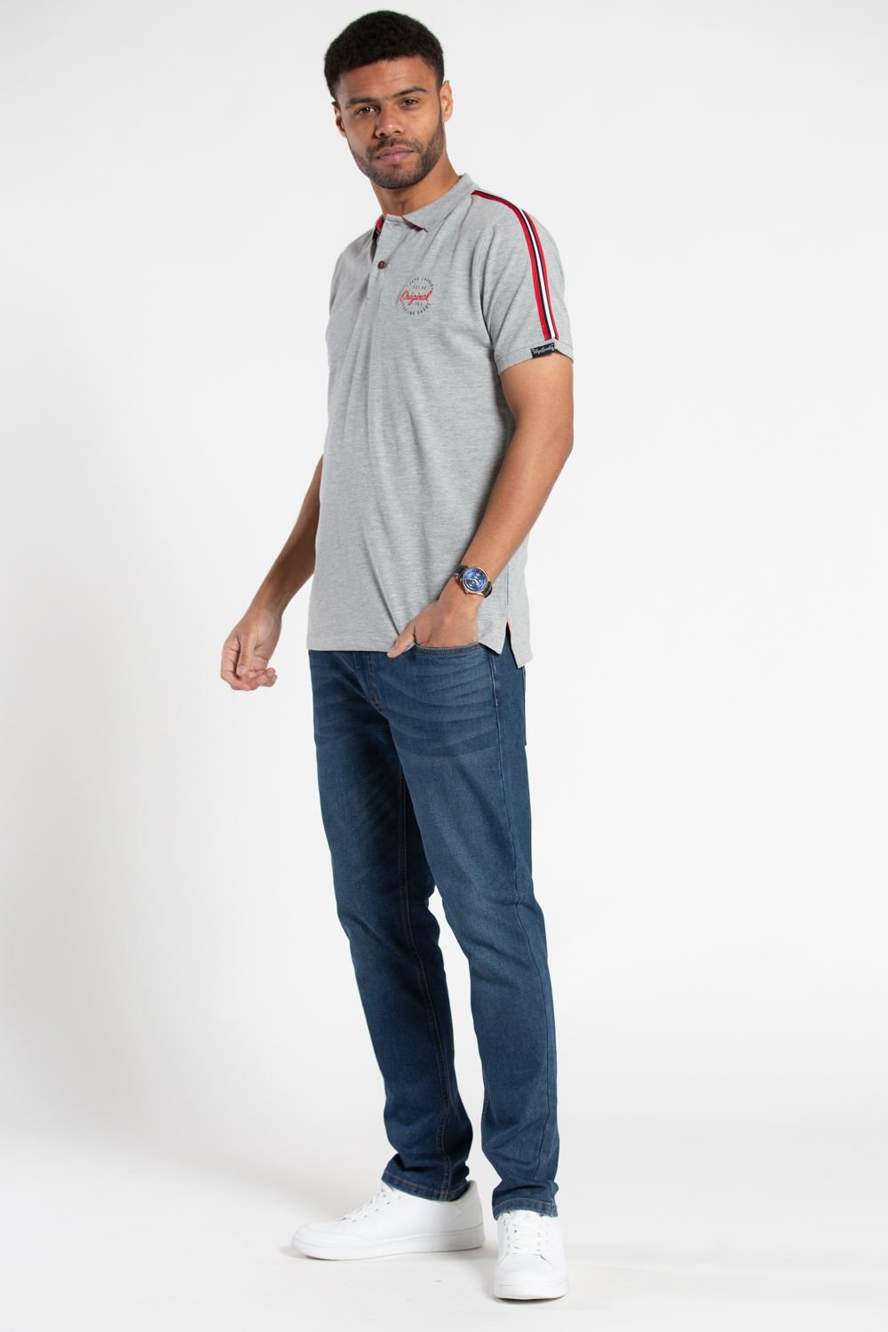 Tokyo Laundry Tokyo Laundry Men's Cotton Contrast Collar Short-Sleeve Polo Shirt in Grey - 4