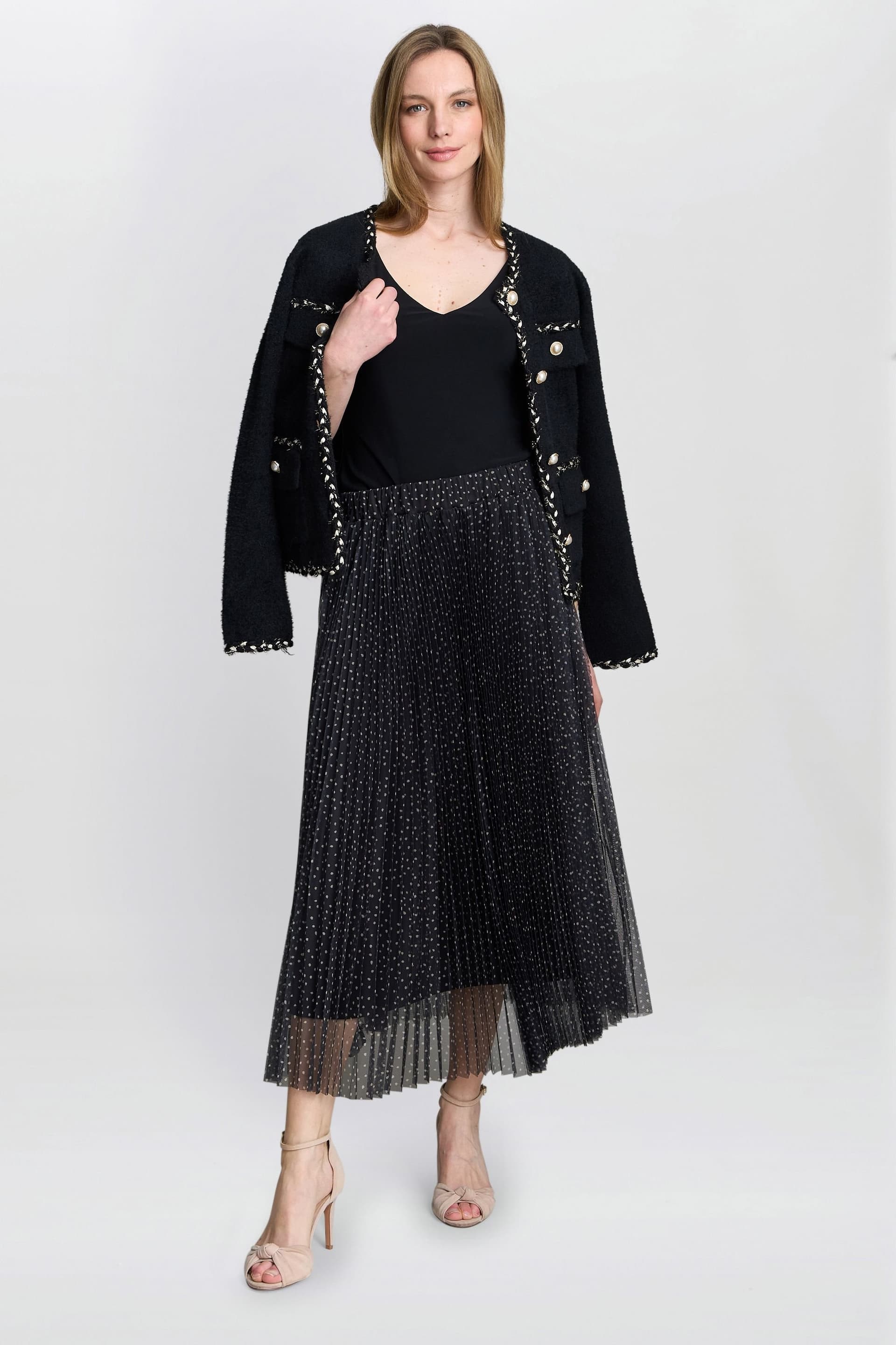 Gina Bacconi Gina Bacconi Women's Roslynn Pleated Mesh Skirt in Black