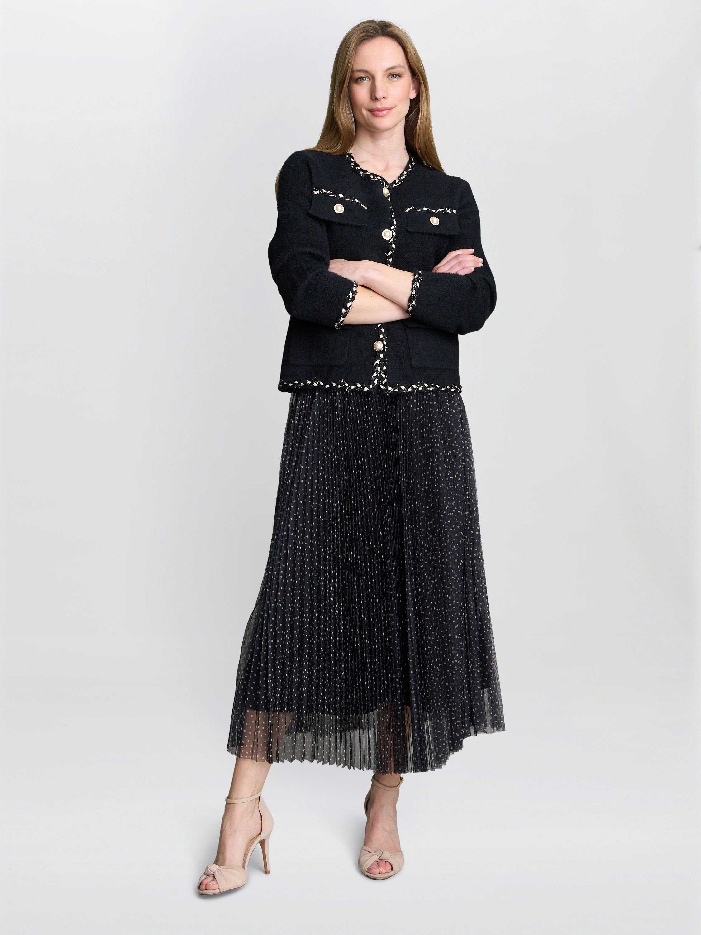 Gina Bacconi Gina Bacconi Women's Roslynn Pleated Mesh Skirt in Black - 3