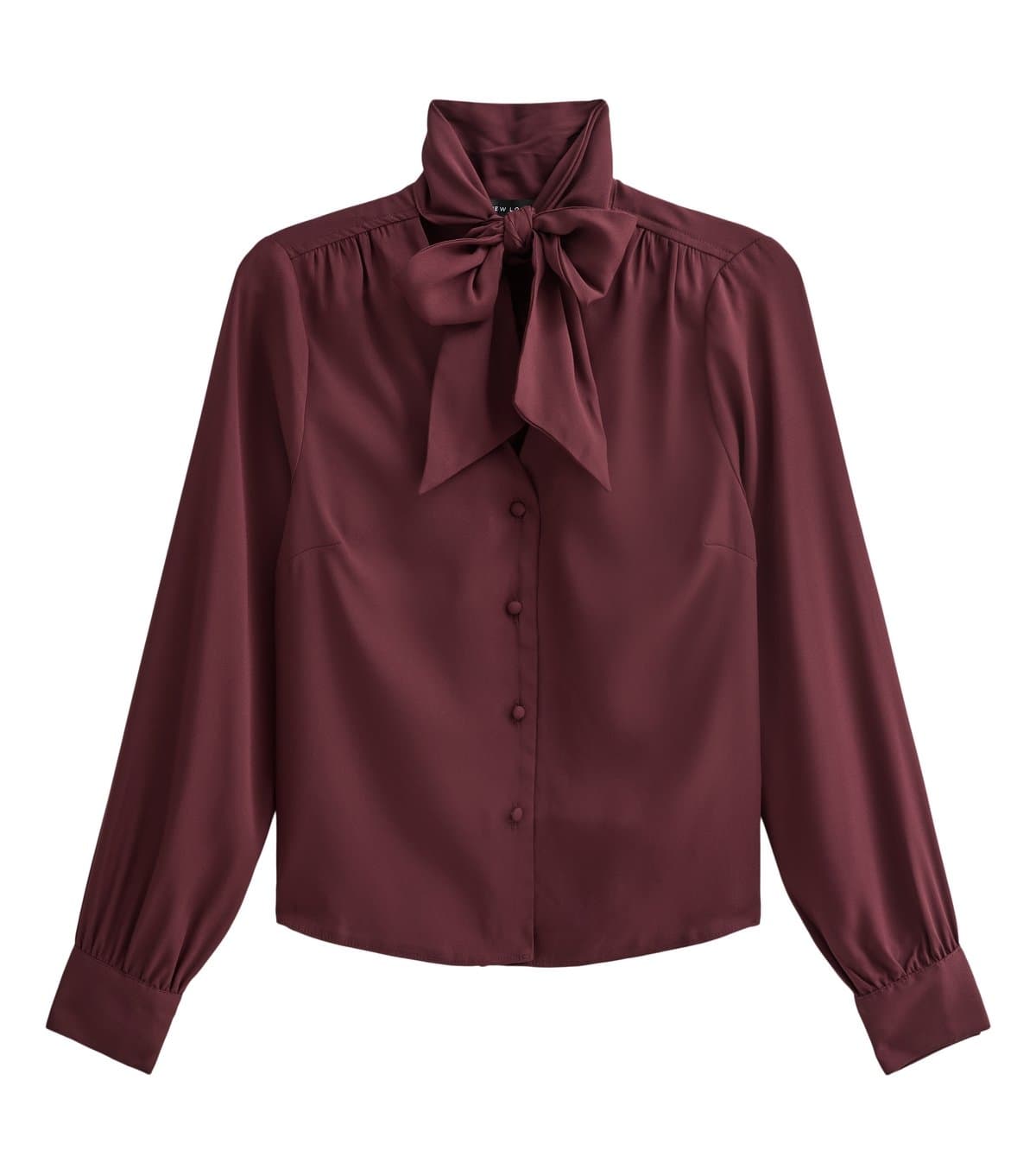 New Look Women's Dark Burgundy Woven Pussybow Blouse New Look