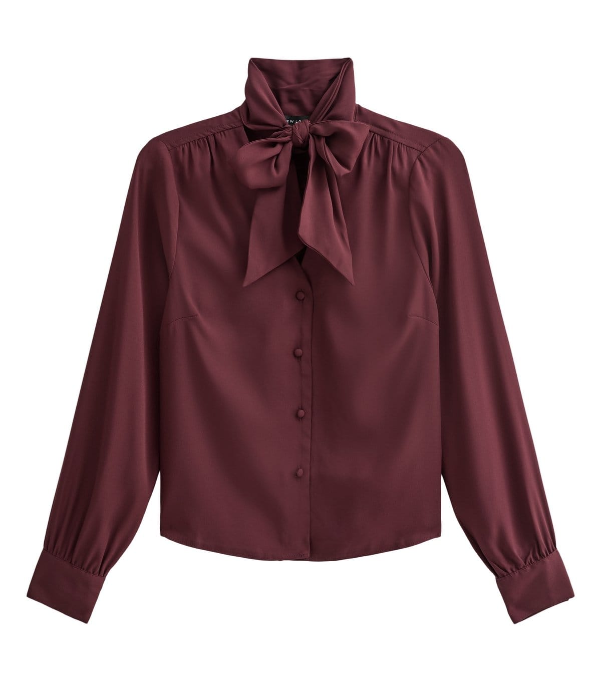 New Look Dark Burgundy Woven Pussybow Blouse