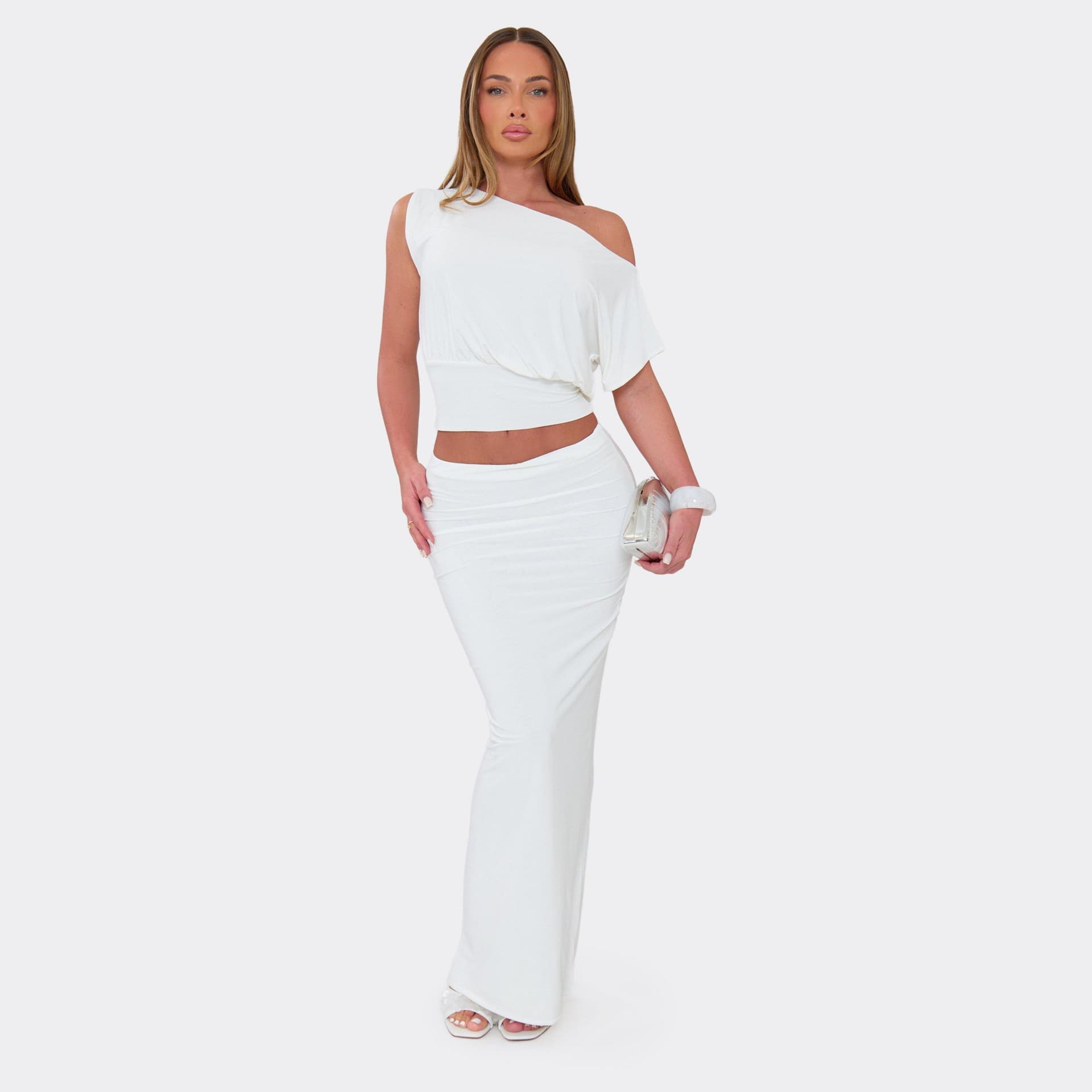 EGO Low Rise Maxi Skirt In White, Women's Size UK 4