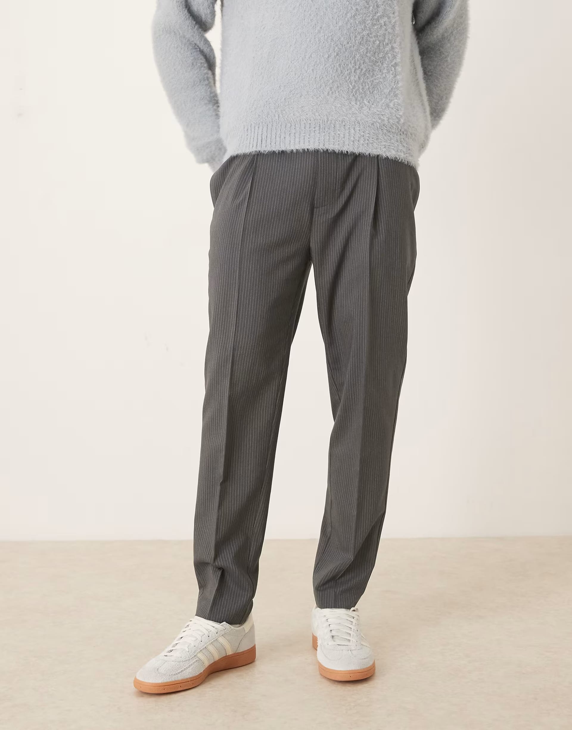 ASOS Grey Pinstripe Tapered Trousers with Half Elasticated