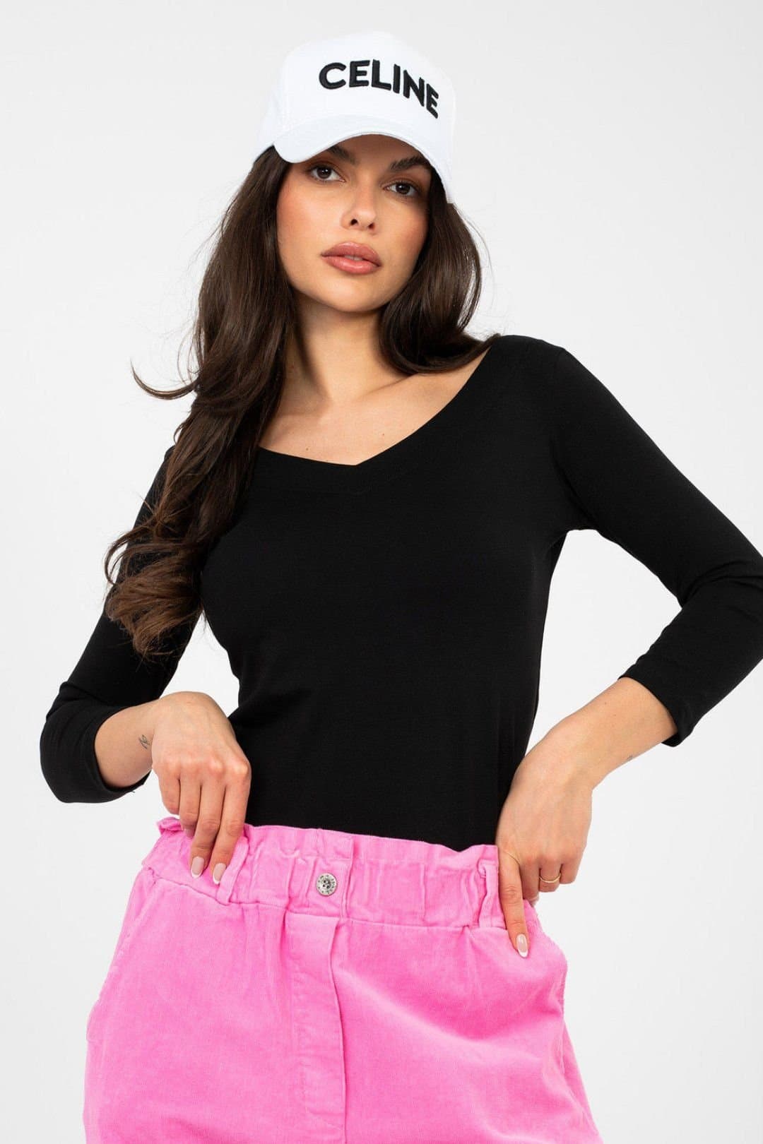 Love Lace Love Lace Black Cotton/Elastane V Neck Blouse