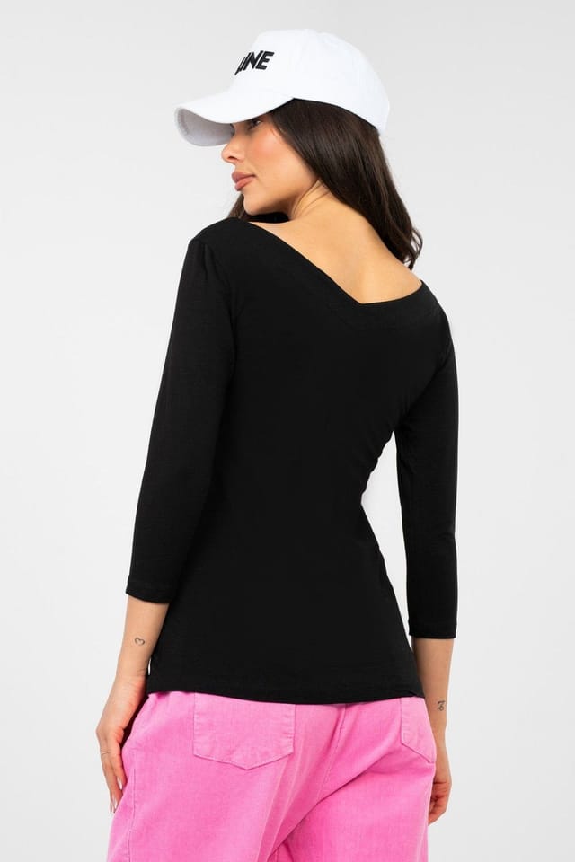 Love Lace Love Lace Women's Soft Cotton Elastane V Neck Blouse in Black - 3