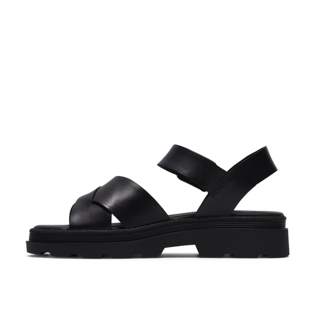 Clarks Clarks Women's Orinoco3 Cross Black Leather Flat Sandals - 2