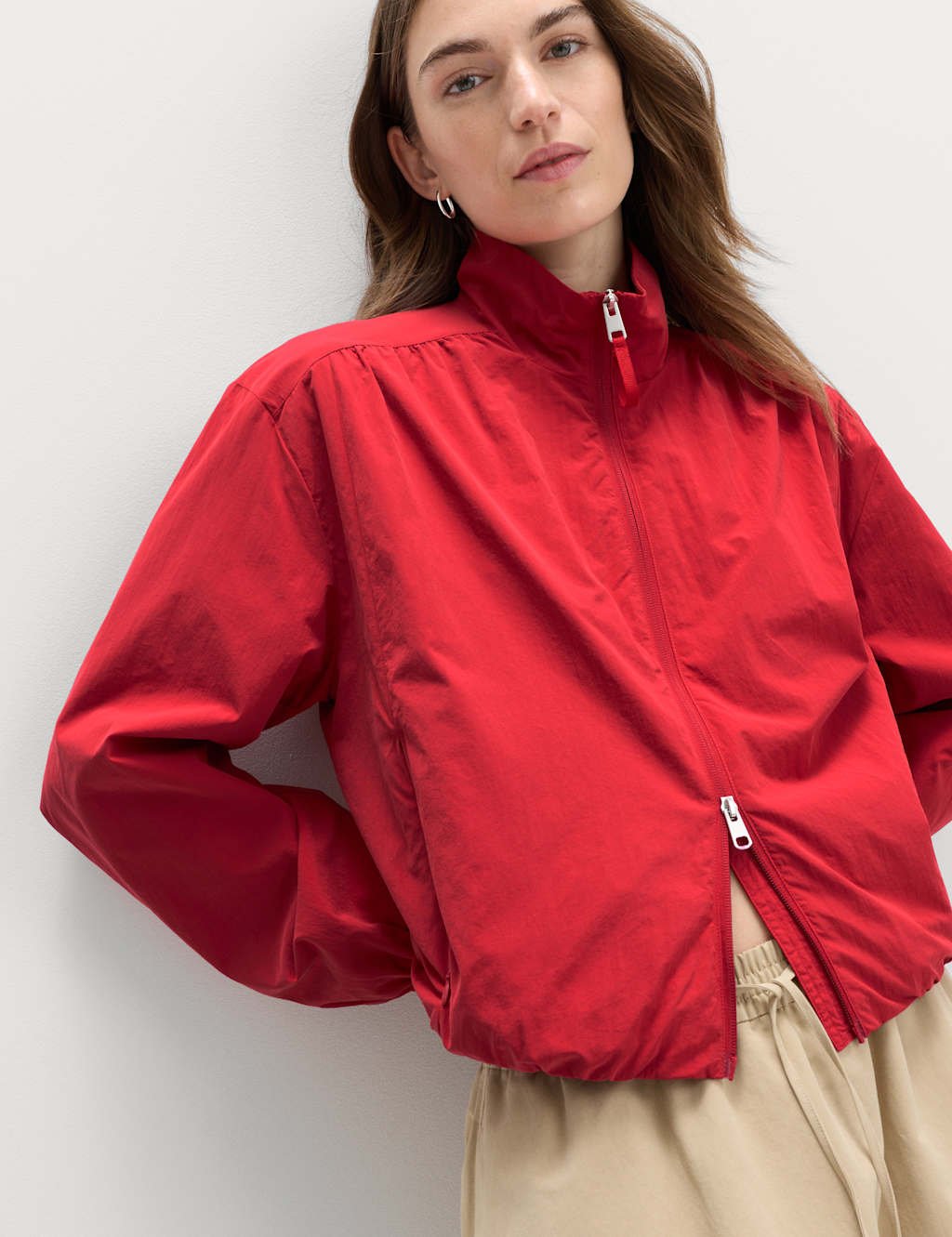 Marks & Spencer M&S Stormwear™ Lightweight Funnel Neck Gathered Jacket Red - 4