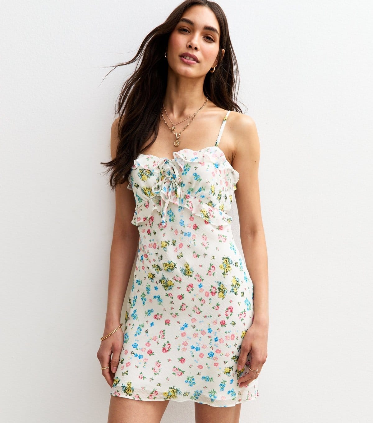 New Look Women's White Floral Print Chiffon Strappy Mini Dress New Look - 4