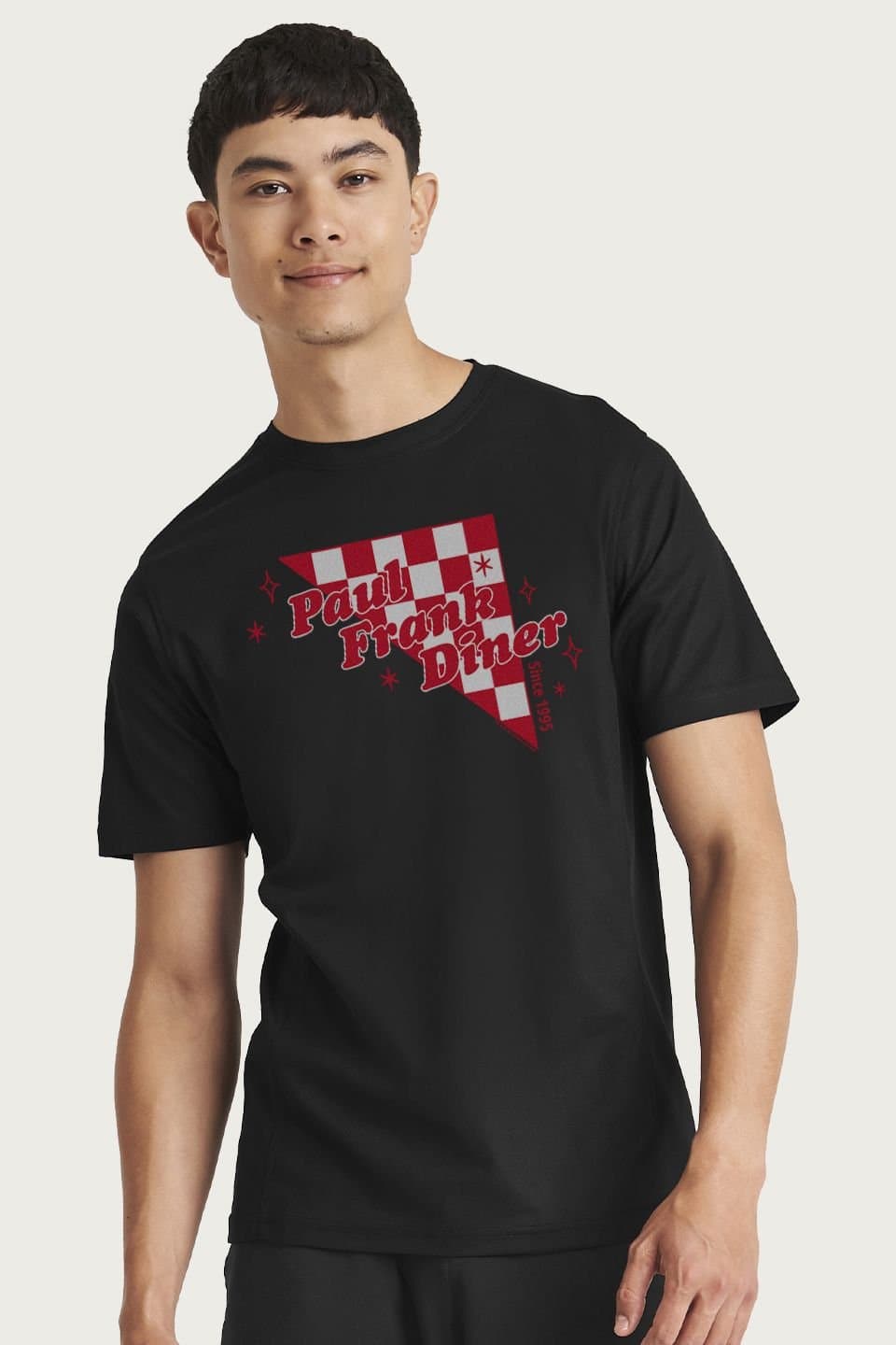Paul Frank Paul Frank Men's Diner Red Chequered Tile T-Shirt in Black