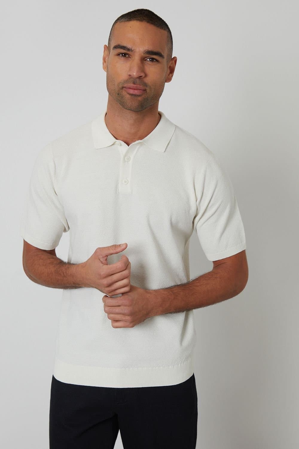 Threadbare Threadbare Men's Moss Stitch Knitted Polo in Natural