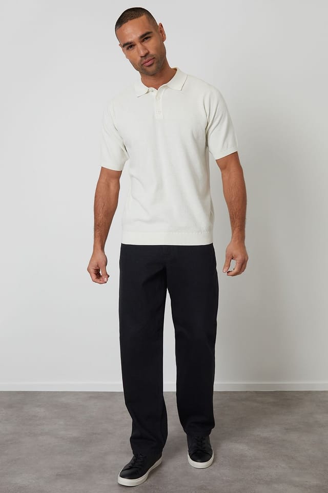 Threadbare Threadbare Men's Moss Stitch Knitted Polo in Natural - 3