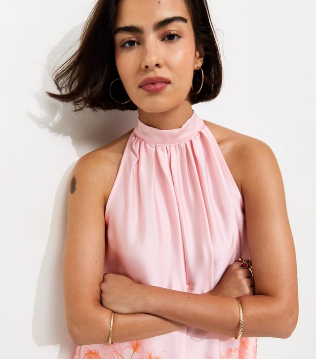 New Look Women's Pink Tropical Print Halter Neck Satin Midi Dress New Look - 3
