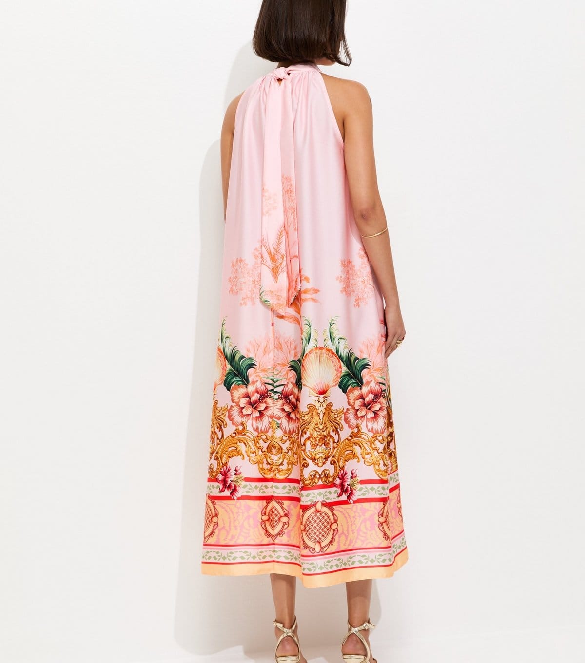 New Look Women's Pink Tropical Print Halter Neck Satin Midi Dress New Look - 4