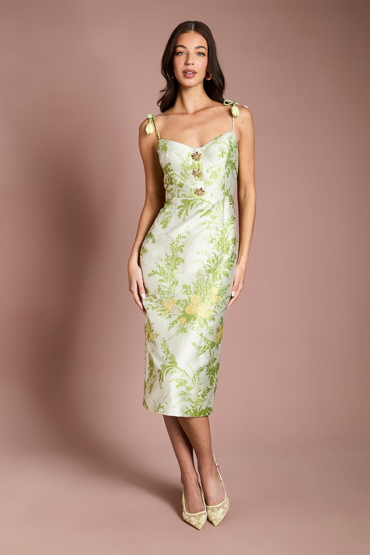 Coast Coast Women's Tulip Strap Jacquard Pencil Dress in Neutral