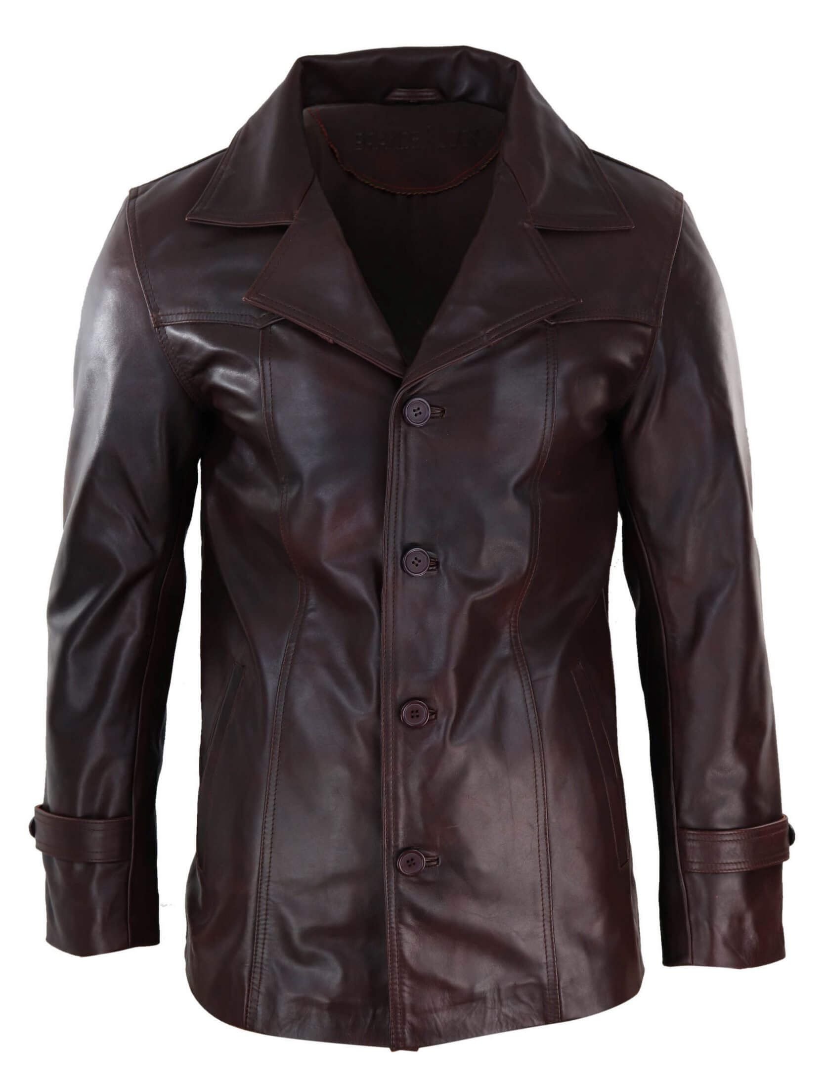 TruClothing TruClothing Men's Wine Leather Coat With Buttons - 1