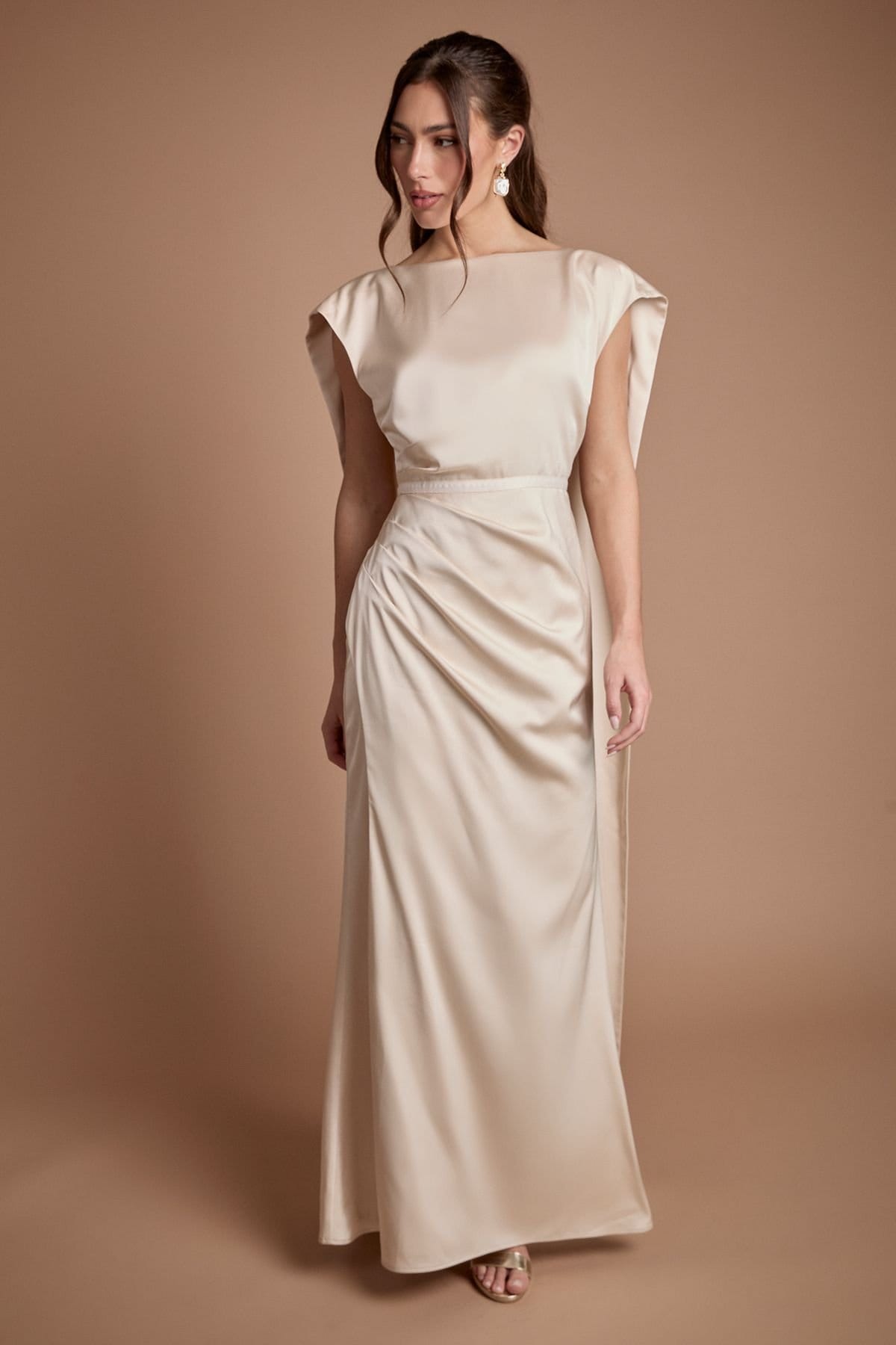 Coast Coast Women's Tie Back Drape Satin Bridesmaid Maxi Dress in Champagne - 4