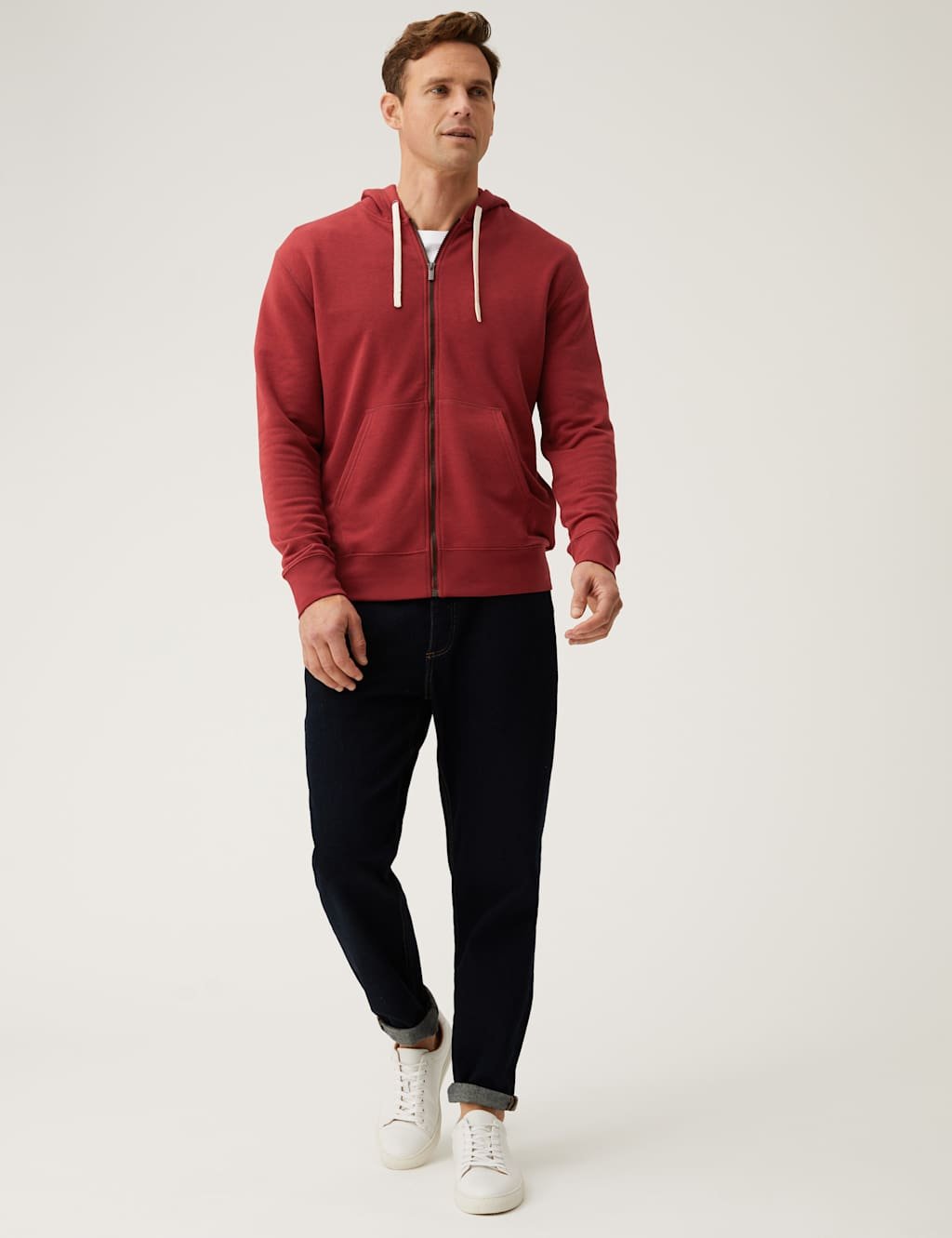 Marks & Spencer M&S Cotton Rich Zip Up Hoodie Russet - 2
