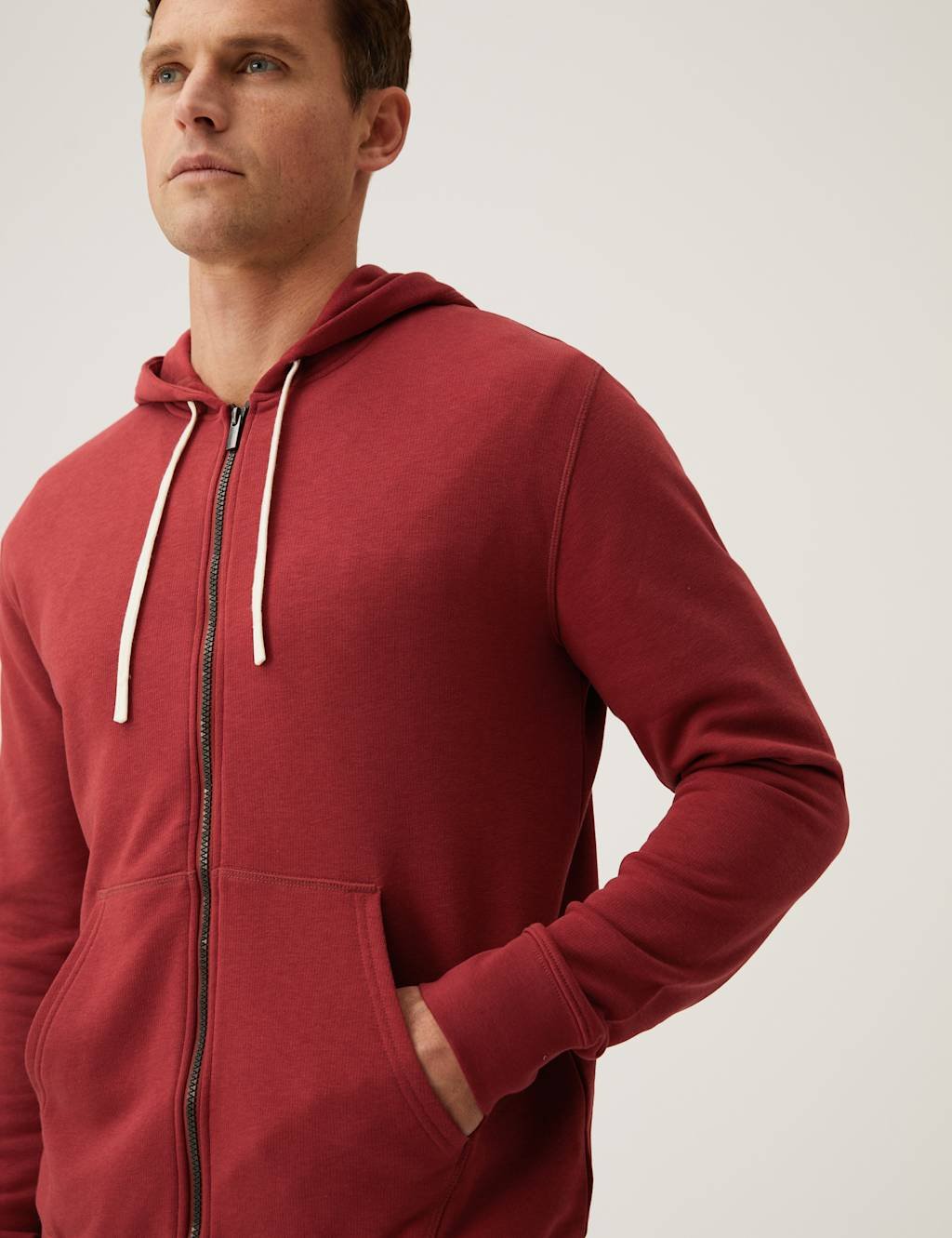 Marks & Spencer M&S Cotton Rich Zip Up Hoodie Russet - 3