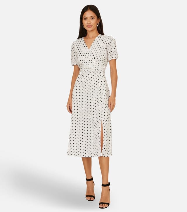 Yumi Women's White Spot Print Wrap Tea Midi Dress Yumi New Look - 2