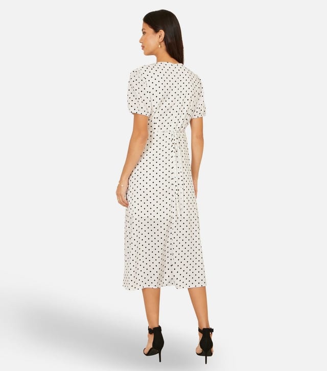 Yumi Women's White Spot Print Wrap Tea Midi Dress Yumi New Look - 3